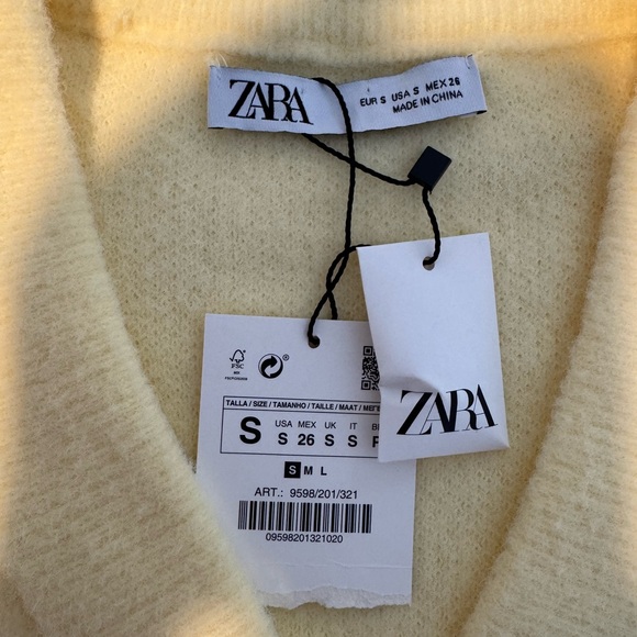 NWT Zara Butter Yellow Soft Cardigan Crystal Brooch Buttons 2025 color the year - Picture 2 of 11